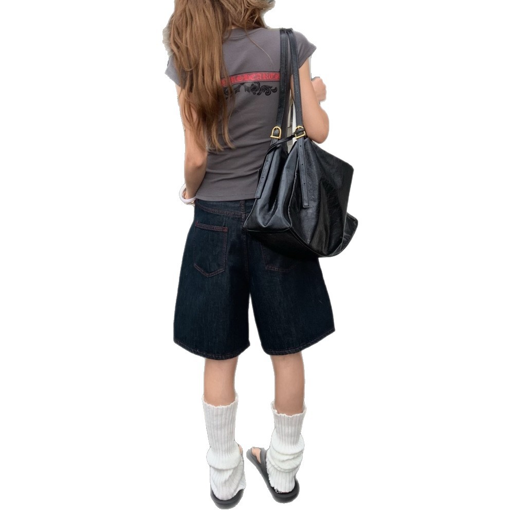 Unisex Straight Leg Denim Jeans Retro Washed Loose Fit Versatile New Summer Style Five Point Pants_mkmklike.com