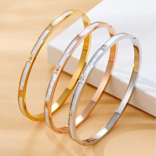 Europe and the United States cross-border new ins style simple white shell encrusted stainless steel bracelet female titanium steel does not fade female niche