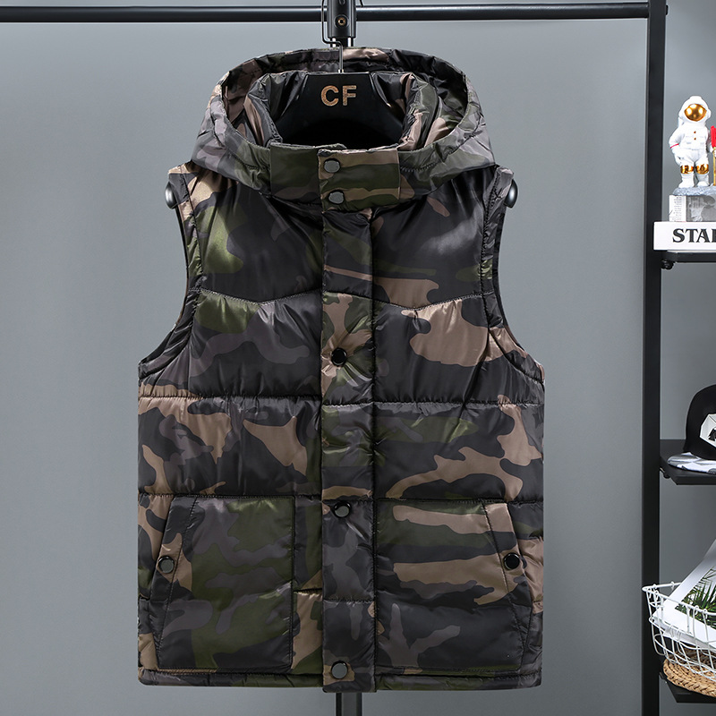 Chaleco de hombre camuflaje algodón con capucha sin mangas_voghion.com