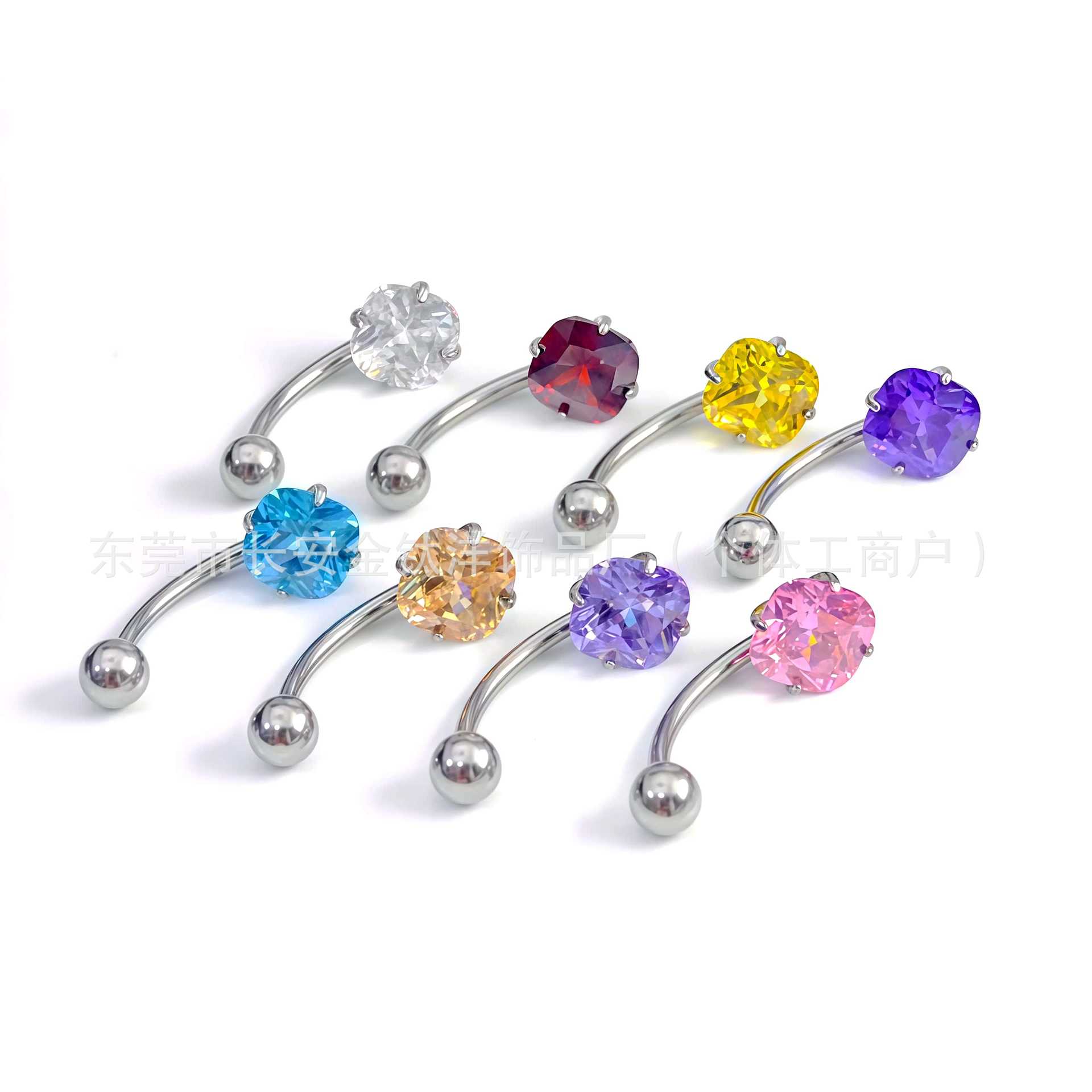 F136 Titanium Internal Thread Fat Square Zirconium Ball Curved Rod Navel Ring Belly Button Ring G23 Titanium Alloy Body Piercing Jewelry detail image 8