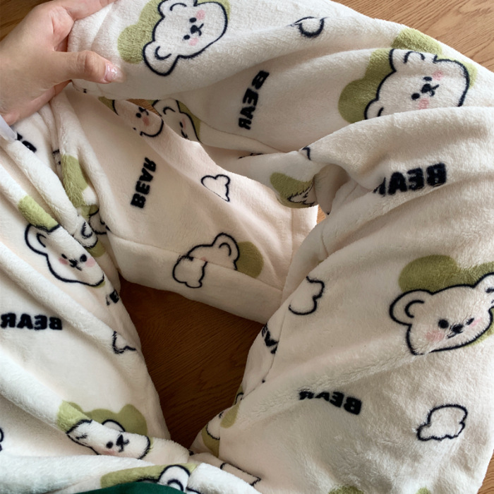 Pantalones de pijama de franela de coral de dibujos animados, pantalones de pijama de hombre, pantalones de invierno de otoño de mujer, pantalones caseros