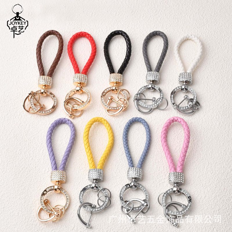Car Keychain New Style Leather Handmade Braided Rope Fairy Anti-Drop Number Plate Leather Rope Fashion Pendant Wholesale