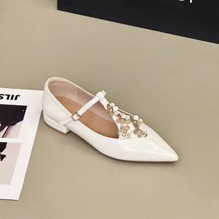 Cross-Border Light Luxury Niche Retro Floral Small Leather Shoes for Women, New Spring Pointed Toe Chunky Heel Buckle Shallow Professional Work Shoes