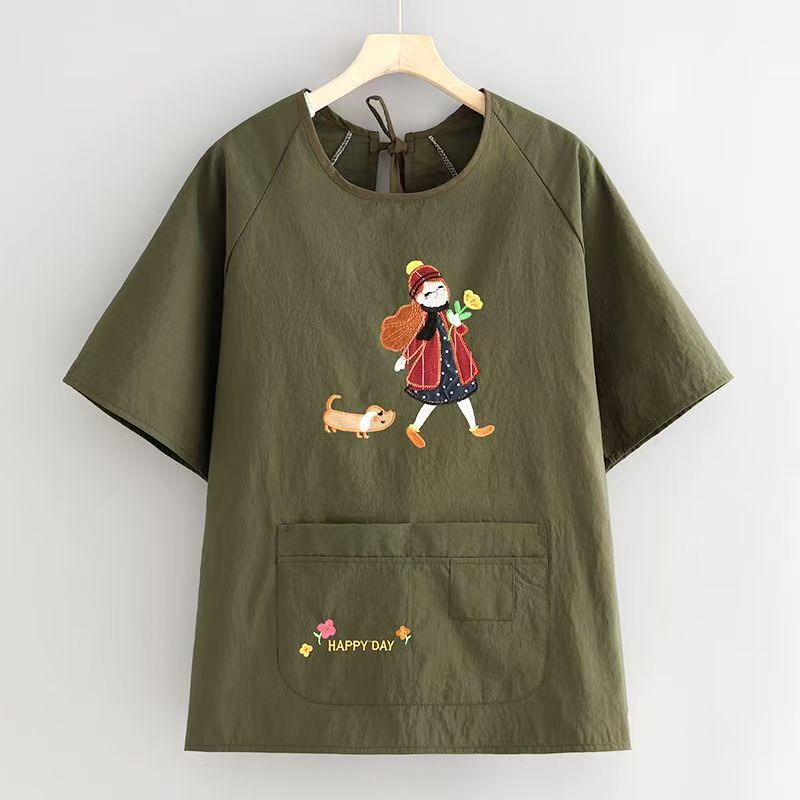 Half-sleeve upgraded water-repellent embroidery girls green