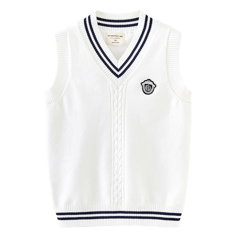 Primavera y otoño ropa para niños medianos y grandes con cuello en V chaleco suéter de giro uniforme escolar de la escuela primaria niños y niñas Chaleco de punto de entrega de una sola pieza