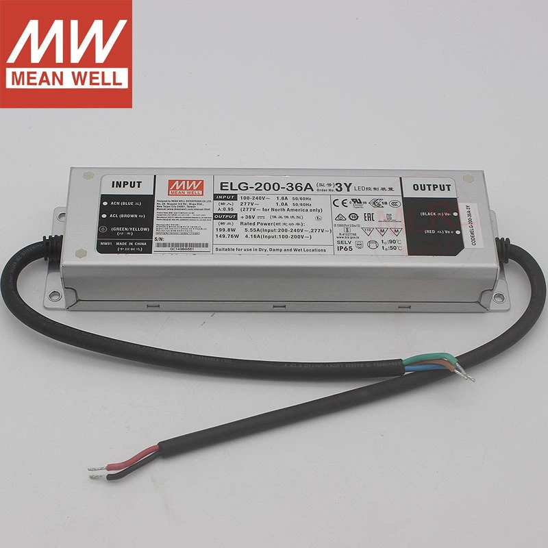 Taiwan MEAN WELL waterproof switching power supply ELG-200-24A/36A/48A3Y constant voltage and constant current LED driver