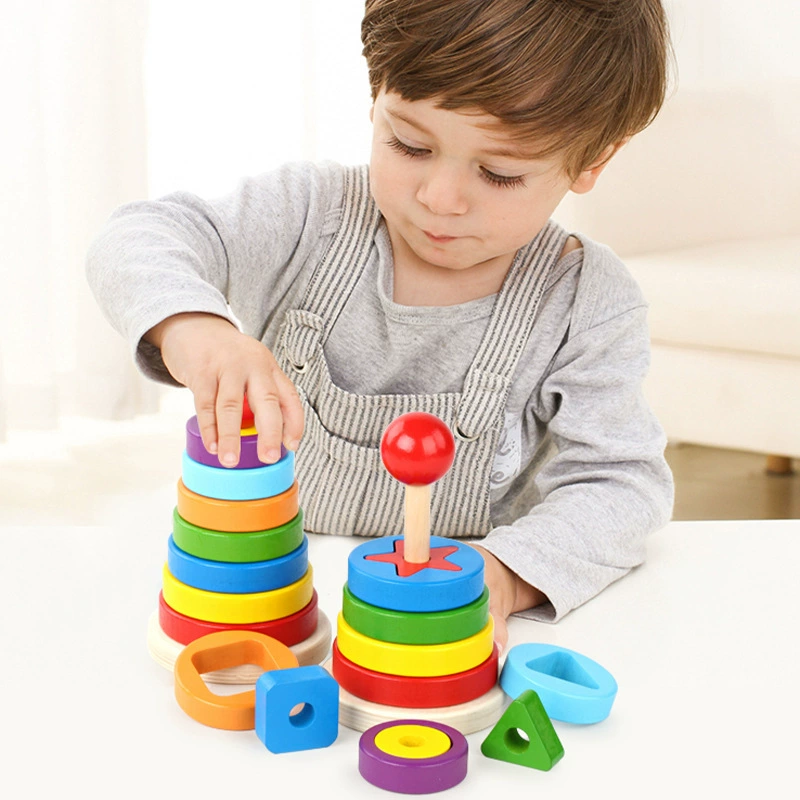 Деревянная башня, геометрическая когнитивная игра Jenga, интеллектуальная игрушка, цветоощущение, раннее образование