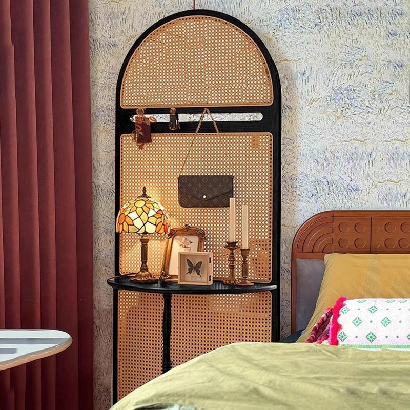 French-Style Retro Solid Wood Rattan Screen Partition for Living Room Entrance, Entryway Cover, Modern Minimalist Storage Rack