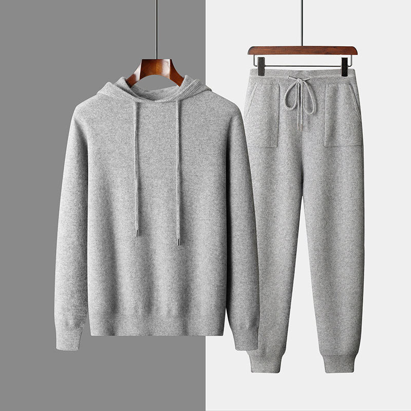 Cashmere Hoodie Men's Solid Color Casual Hooded Knitwear Sweater Lace-up Casual Pants Leggings suit Wholesale Cashmere Hoodie Men's Solid Color Casual Hooded Knitwear Sweater Lace-up Casual Pants Leggings suit Wholesale