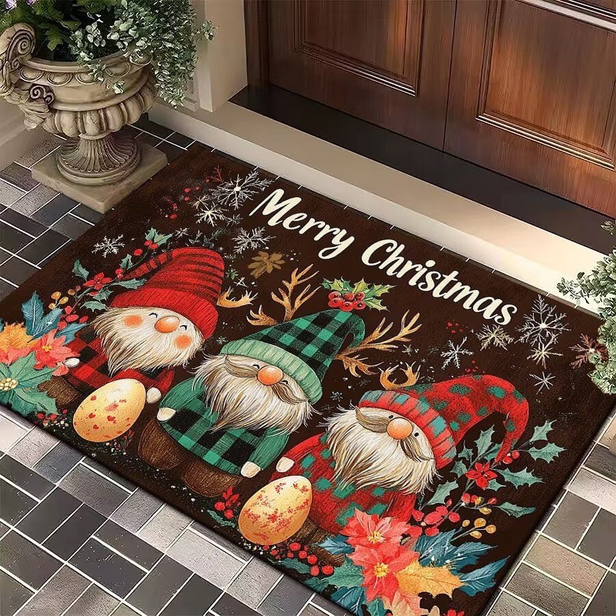 Nuevas alfombras de Navidad transfronterizas puerta de entrada alfombra decoración de interiores sala de estar Santa Claus alfombra puerta de entrada roja