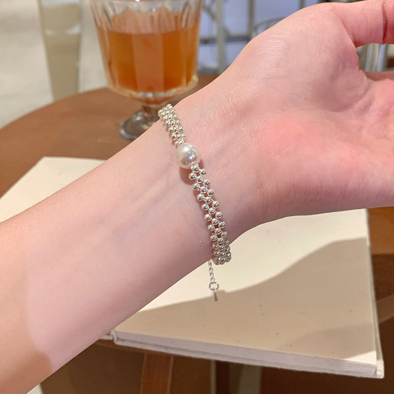 Light luxury niche high-end sense silver beads bracelet women's all-match temperament simple pearl bracelet net red jewelry wholesale Light luxury niche high-end sense silver beads bracelet women's all-match temperament simple pearl bracelet net red jewelry wholesale