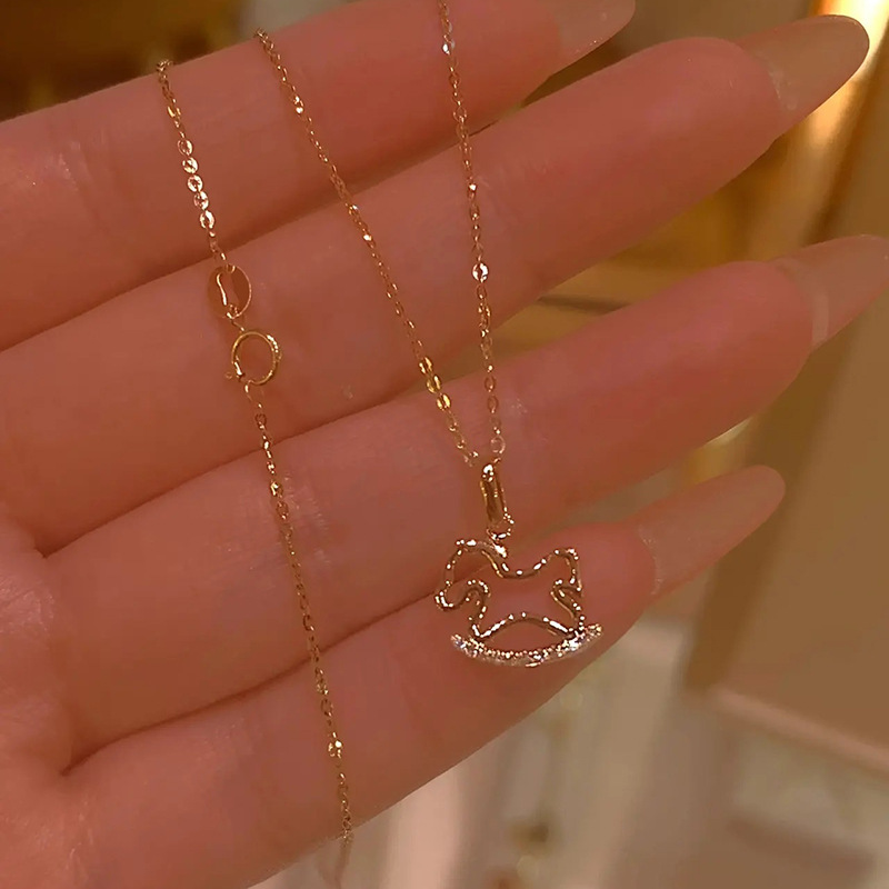 Damen-Halskette, Märchenpferd-Anhänger, Persönlichkeit, Retro-Schlüsselbeinkette_voghion.com