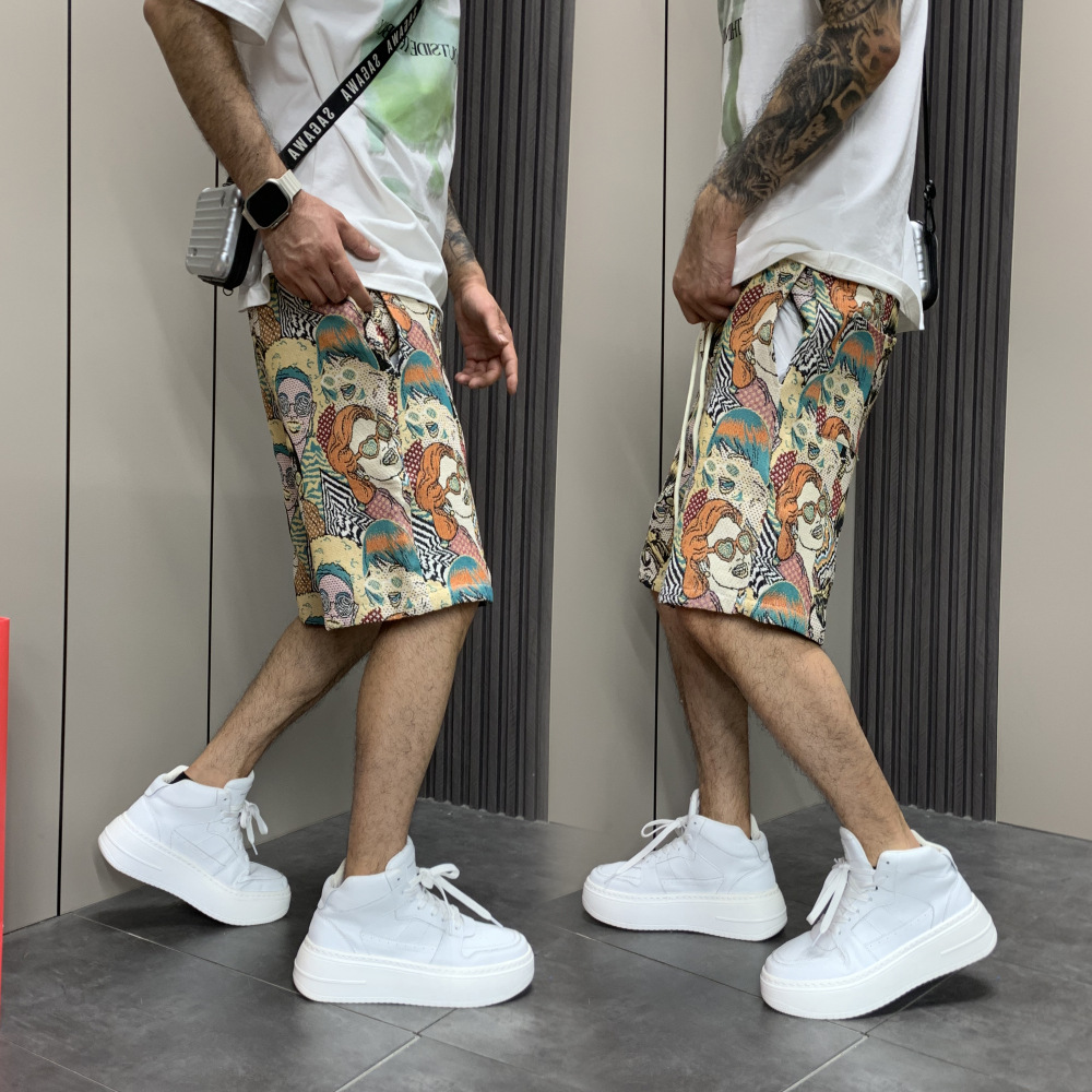 Men's Streetwear Shorts With Premium Print, Straight Cut 5-Inch Casual Shorts, Lightweight Summer Hip Hop Fashion Shorts For Outdoor Daily Wear_viptrois.com