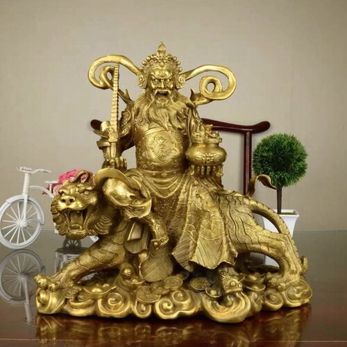 Brass Wu Caishen Zhao Gongming statue Zhao Gongming riding a tiger statue Wu Caishen enshrines large Marshal Zhao Buddha statue ornaments