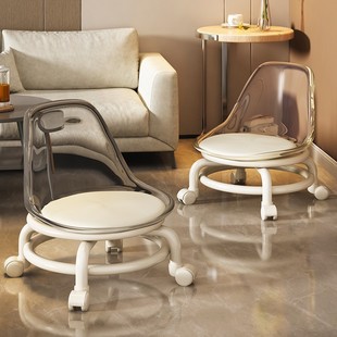 Swivel Small Stool with Silent Casters, Low Stool for Floor Cleaning, Seam Repair, Pedicure, Round Stool with Backrest, Small Chair, Movable Bench