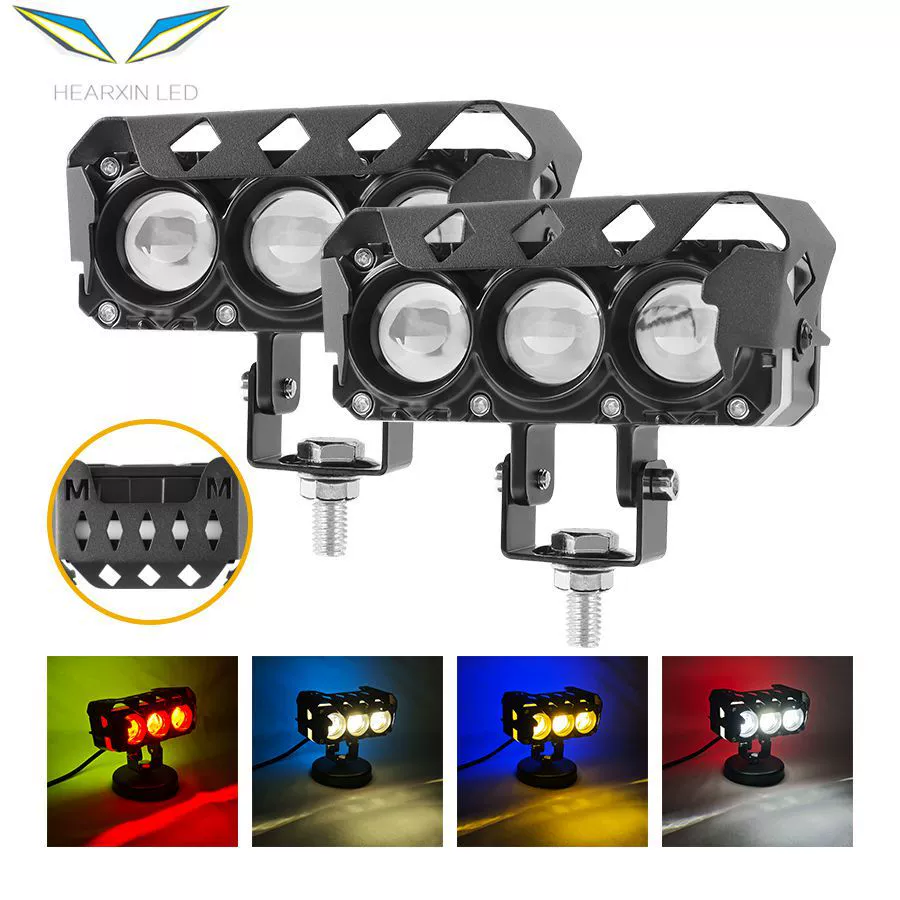 Светодиодный светильник для мотоцикла M3, прожектор, красочная RGB-вспышка, трехшариковая линза, модифицированная фара, сетчатый вспомогательный светильник, универсальный