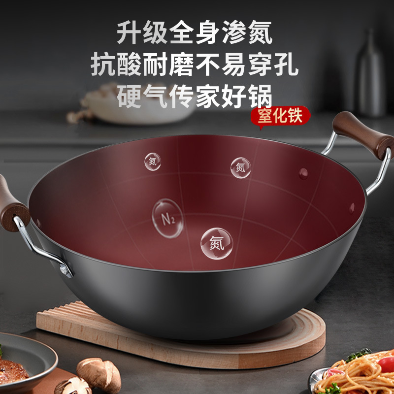 Cocinar la olla de hierro de estilo antiguo de doble oreja de cocina electromagnética doméstica de gas sin recubrimiento antiadherente de cocina de hierro de cocina de cocina de cocina