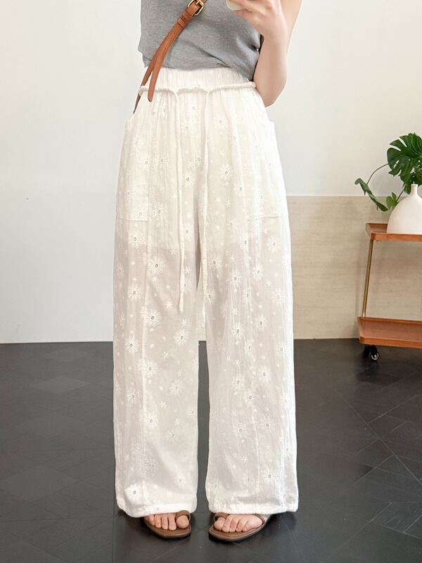 2026 Spring New Style Full-Body Embroidery Elastic Waist Drawstring Women's Loose Casual Pants Long Pants 2026 Spring New Style Full-Body Embroidery Elastic Waist Drawstring Women's Loose Casual Pants Long Pants