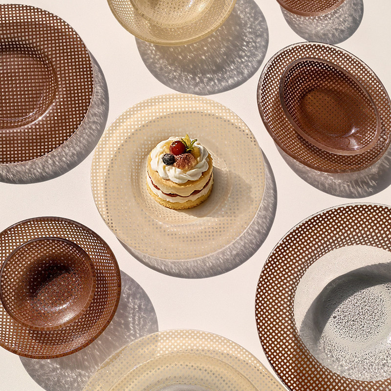 Eco-Living Light Luxury Ins-Style Beige Glass Dinnerware Set High-Value Plates for Home Use Dessert Bowls and Dishes