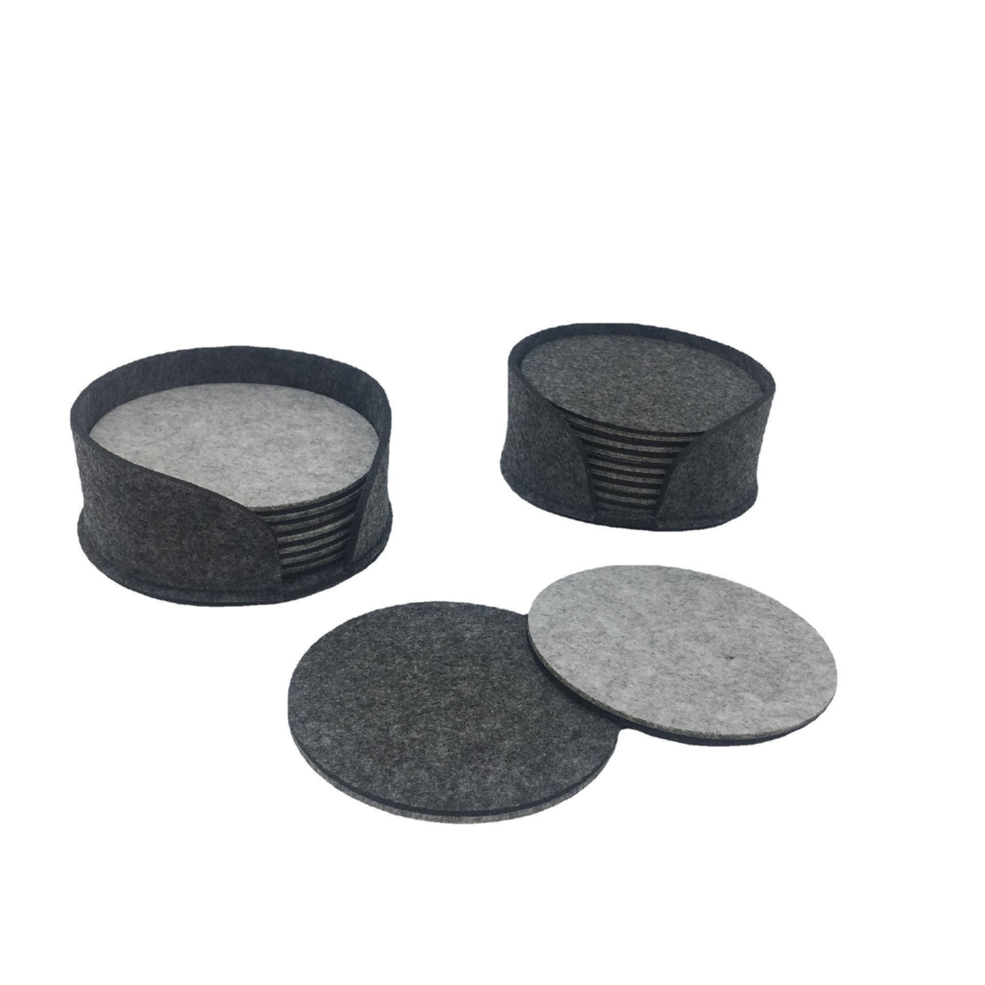 亚马逊毛毡杯垫 10件套防滑耐热可洗餐垫玻璃茶杯垫深灰色圆形