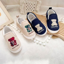 日单新品 出口儿童一脚蹬卡通小熊帆布鞋子 男女童春秋布单鞋