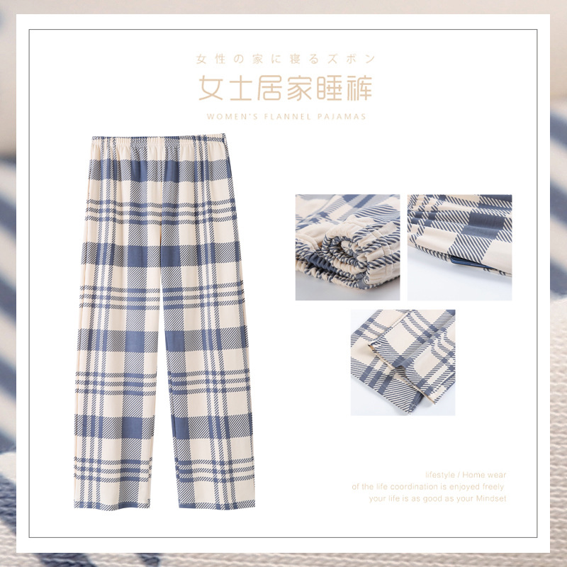 Pantalones de pijama a cuadros de primavera y verano Pantalones de mujer sueltos y cómodos más tamaño ropa exterior Four Seasons ropa para el hogar pantalones de Casa de dibujos animados para mujer