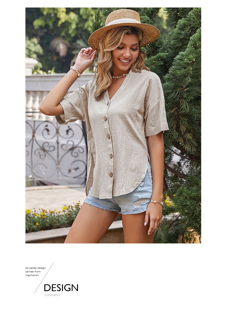 Short-Sleeved V-Neck Single-Breasted Cardigan T-Shirt NSDMB104539