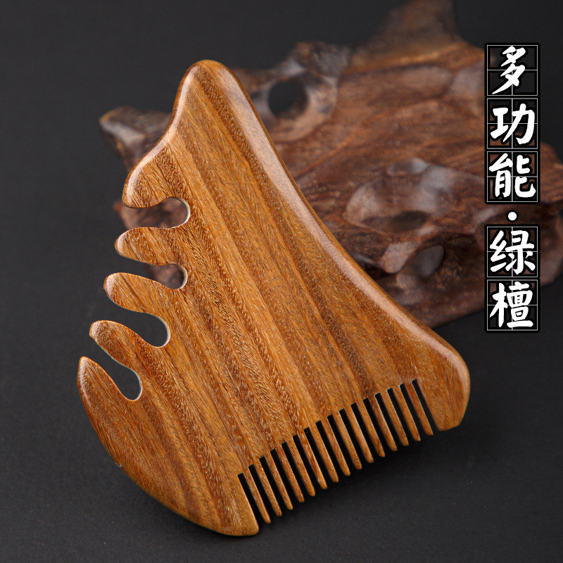 Peine de masaje para meridianos de la cabeza, peine de cinco garras de sándalo verde para masaje del cuero cabelludo, peine portátil para terapia capilar y cuidado de los meridianos, peine para raspado facial.