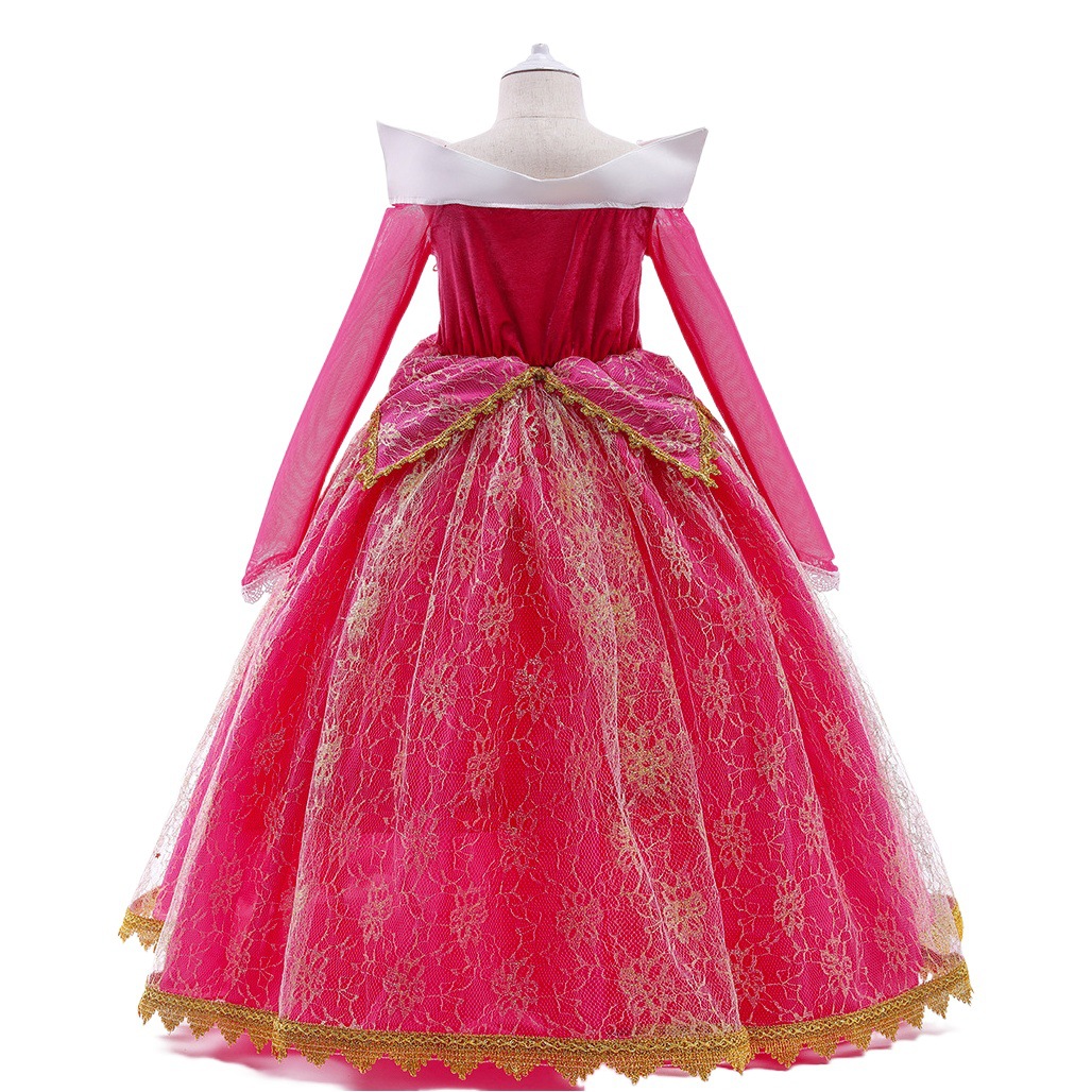 2024 Nueva Bella Durmiente princesa Ailuto vestido fuera del hombro de manga larga de la muchacha mullido vestido de princesa de Halloween traje