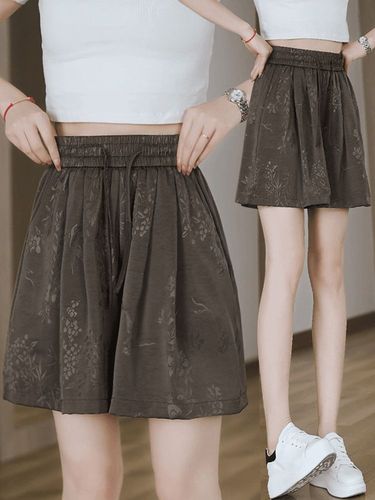 New Chinese Style National Wind Short Pants for Women, Summer New Arrival High-Waisted Loose Wide Leg 5-Finger Pants with Brocade Casual Dress Pants