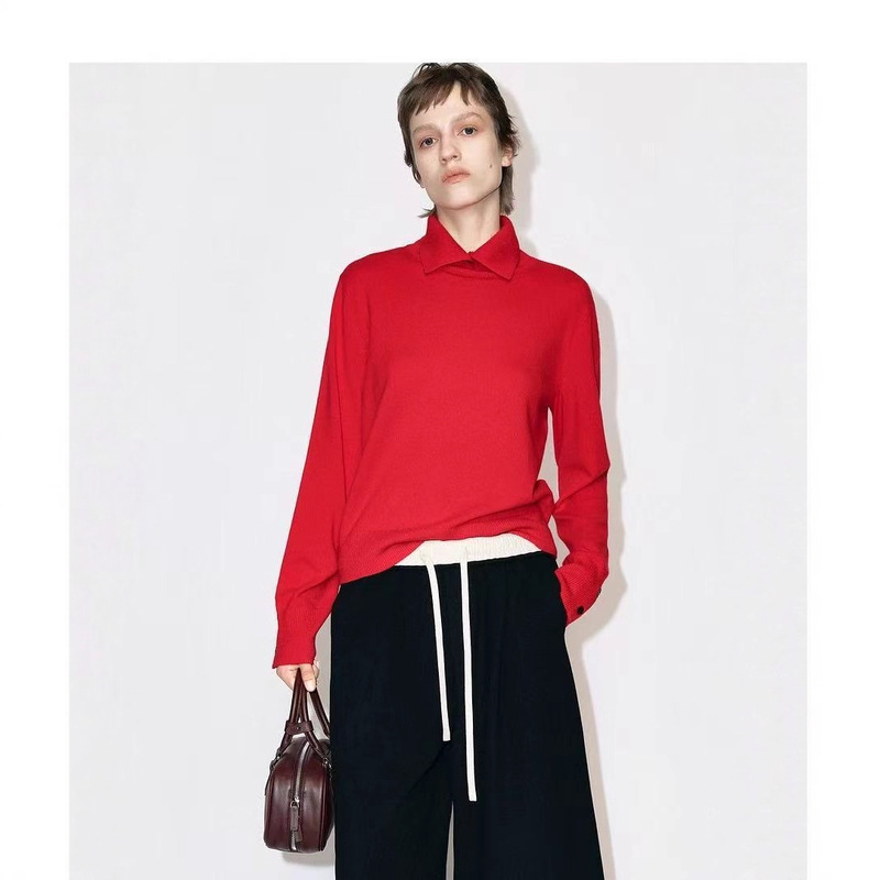 Mc Pile Collar High Collar Autumn and Winter New Wool Knitwear Women's Polo Collar Loose and Stylish Inner Knitwear for Outer Wear