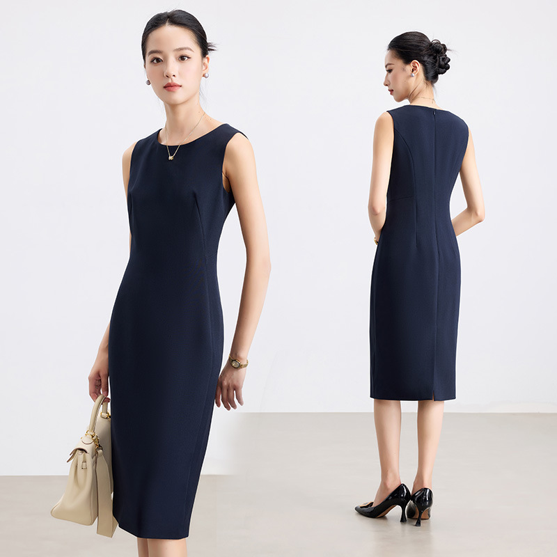Spring and Autumn Suit with Round Neck Sleeveless Dress for Women Pure Color Loose and Versatile Elegant Professional Wear Women's Mid-Length Skirt Spring and Autumn Suit with Round Neck Sleeveless Dress for Women Pure Color Loose and Versatile Elegant Professional Wear Women's Mid-Length Skirt