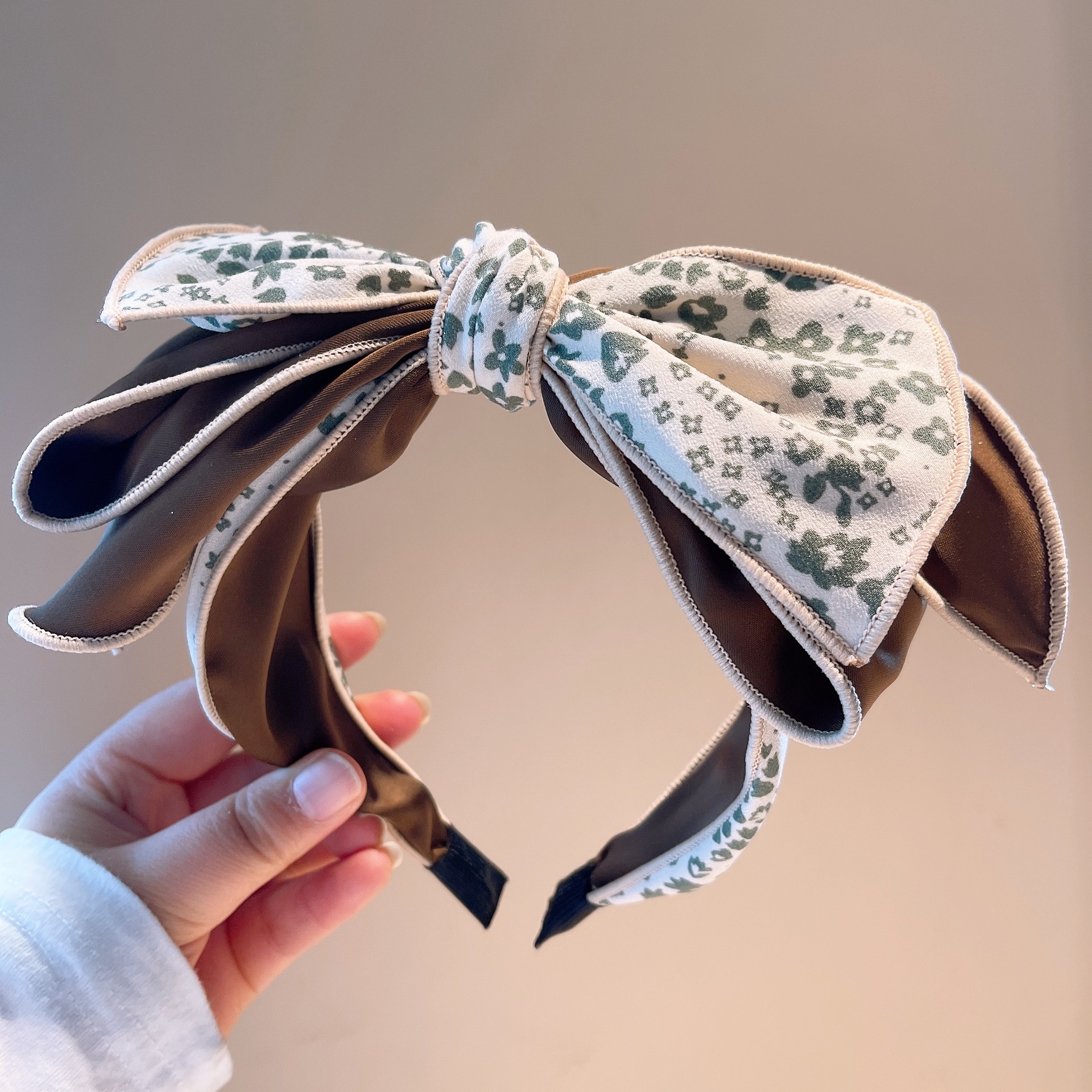 retro flower printing threelayer bow threedimensional hairpin headbandpicture1