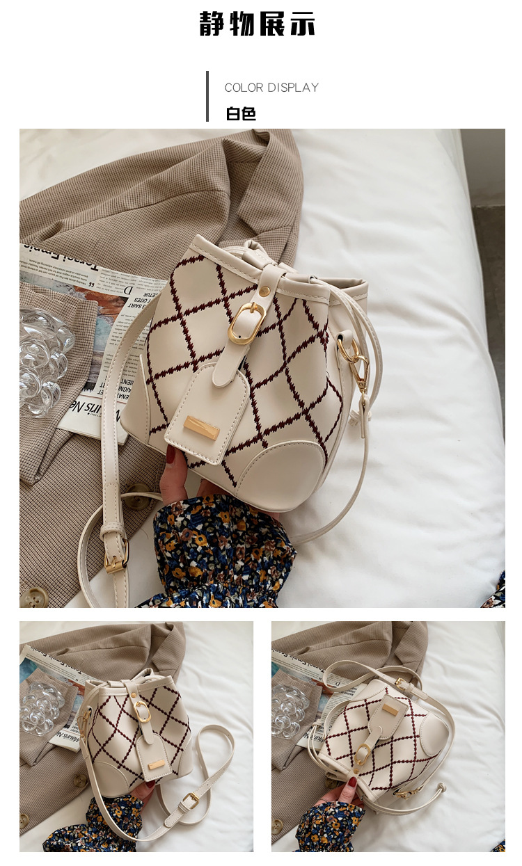 Korean Fashion Checkered Pattern Messenger Bucket Bag display picture 12