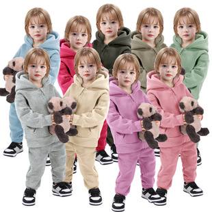 Children's Sports suit boys and girls sweater suit fleece-lined warm long sleeve two-piece baby clothes