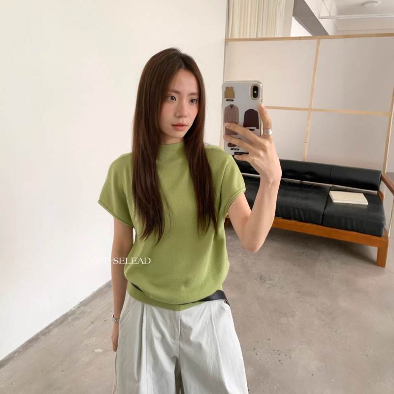 6up Early Spring Korean Style Half-Collar Short-Sleeve Sweater 2026 Guangzhou 13 Line New Minimalist Slimming Top Chic60133 6up Early Spring Korean Style Half-Collar Short-Sleeve Sweater 2026 Guangzhou 13 Line New Minimalist Slimming Top Chic60133