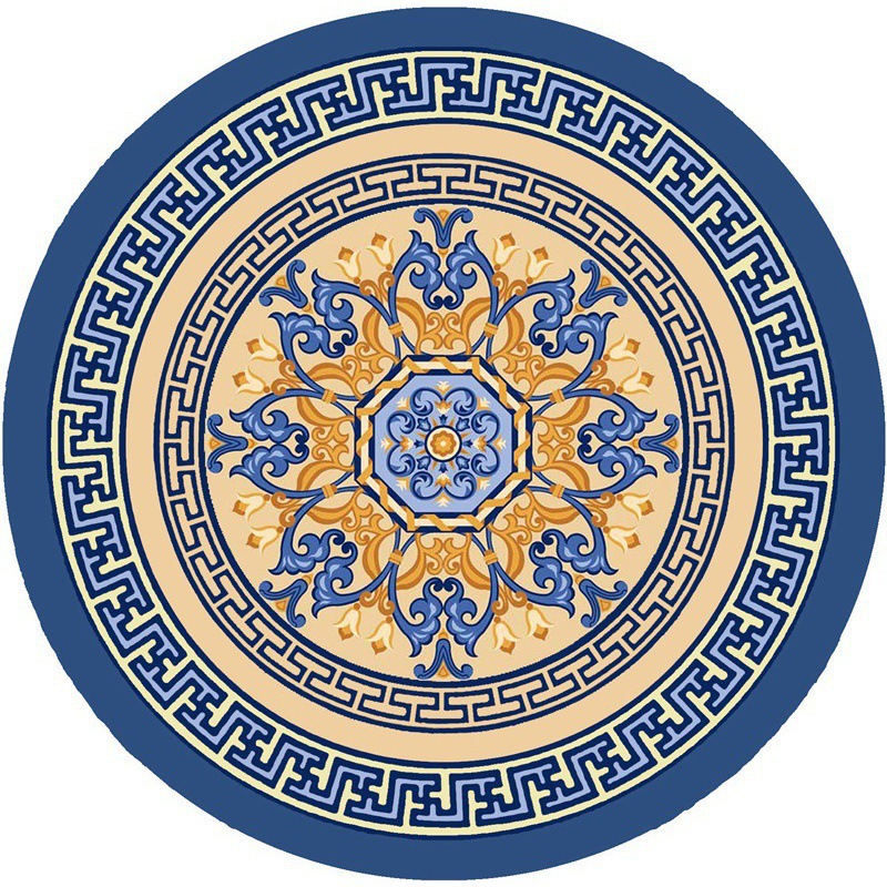 Runder, dicker Samtteppich im Vintage-Stil mit skandinavischem Boho-Einschlag und Kristallbesatz für den Wohnbereich, geeignet für Wohnzimmer, Sofaecke und große Schlafzimmer._voghion.com