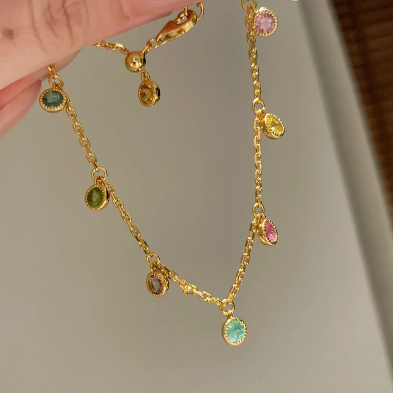 精致多巴胺彩色泡泡钻吊坠抽拉款金色手链女轻奢小众高级感手饰品|undefined