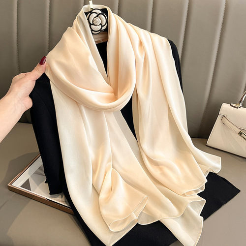 Korean Spring and Autumn New Solid Color Summer Sunscreen Beach Scarf Women's Silk Scarf Air Conditioning Shawl Extra Large Gauze Scarf
