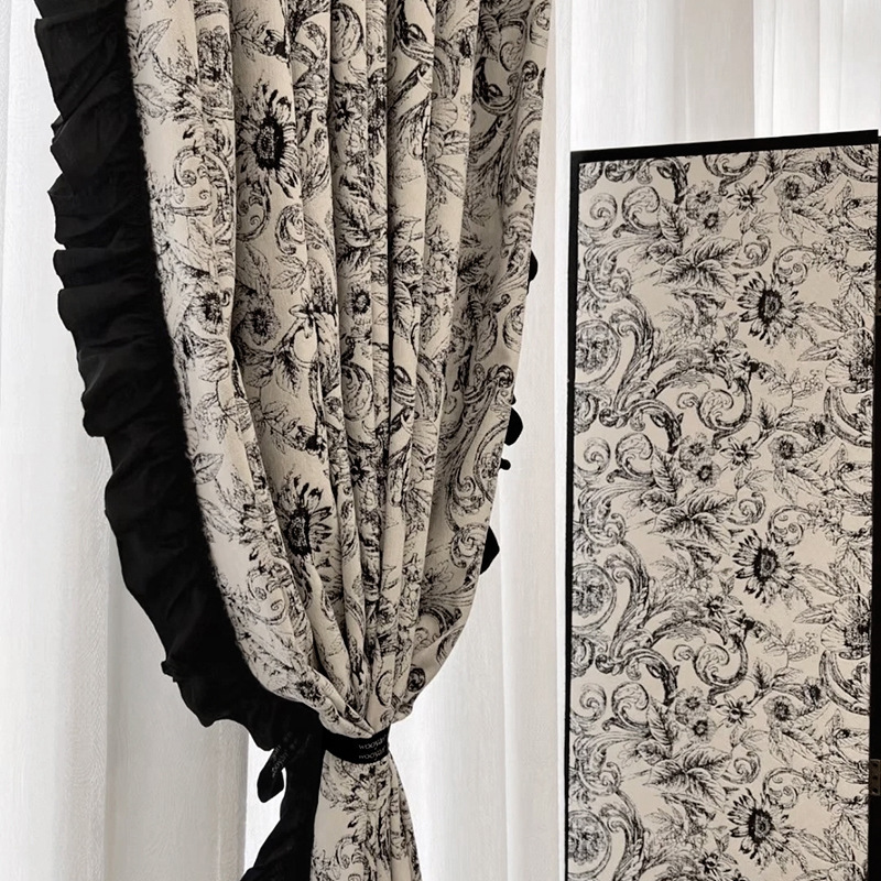 Shaoxing Curtains French Retro Chenille Yarn-Dyed Jacquard Black and White American Blackout Bedroom Living Room Bay Window Finished Curtains Shaoxing Curtains French Retro Chenille Yarn-Dyed Jacquard Black and White American Blackout Bedroom Living Room Bay Window Finished Curtains