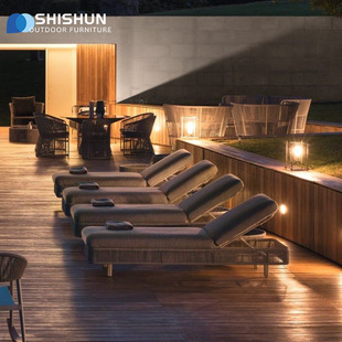 Outdoor Hotel Swimming Pool Lying Bed Hotel Homestay Beach Lounge Chair Resort Sunbathing Chair Courtyard Rope Woven Furniture