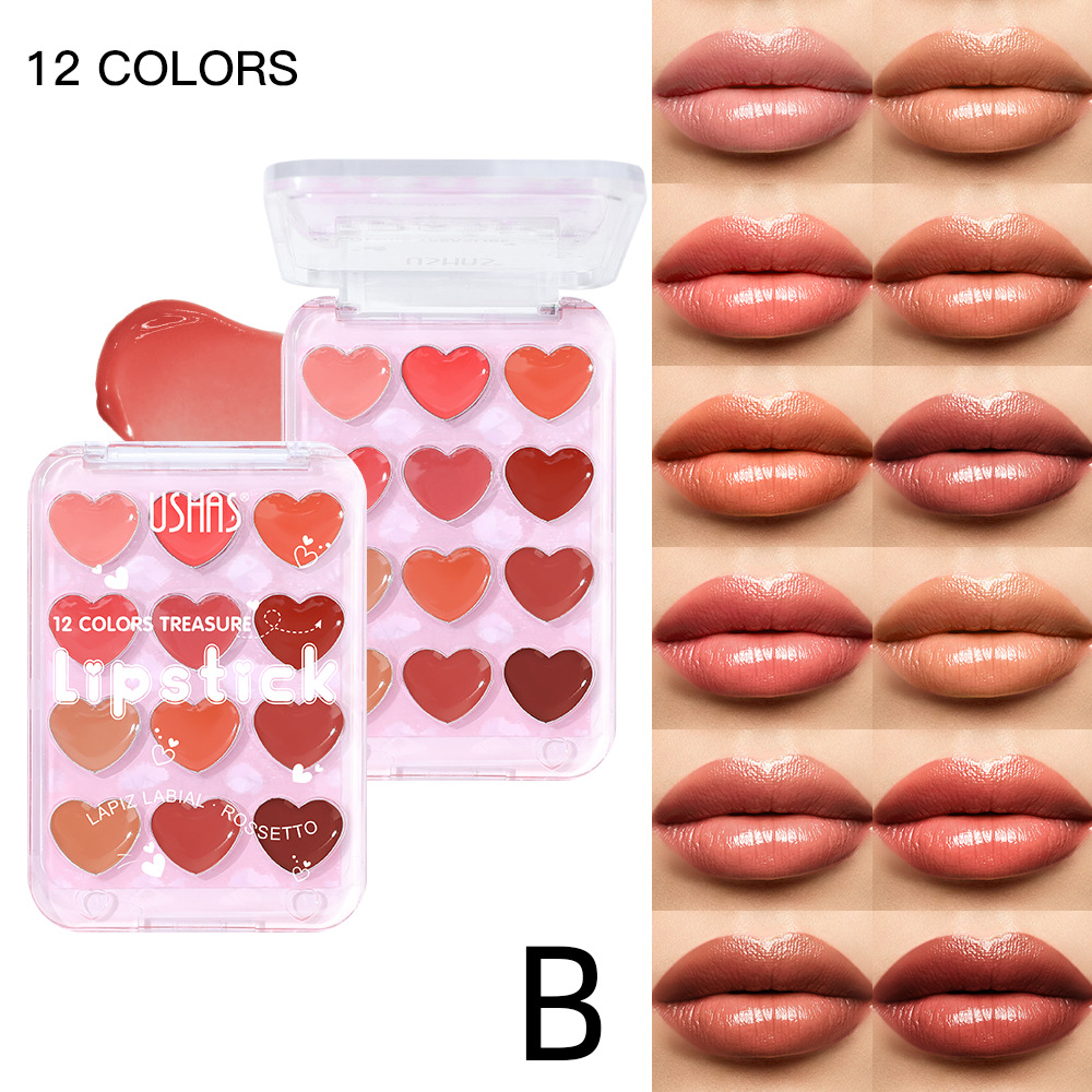 USHAS Amazon Disco de lápiz labial multicolor transfronterizo Maquillaje desnudo natural Lápiz labial Disco de brillo de labios UC095