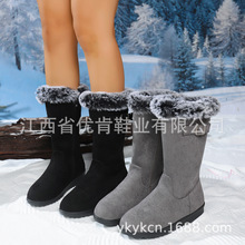 跨境2025新款加厚加绒棉鞋女大码外贸雪地靴子毛毛坡跟中筒靴批发