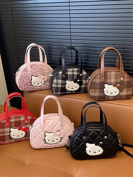 Children's Bag Autumn and Winter Retro Korean Style Plaid Small Square Bag Women's New Cute Cat Hand-Held Bowling Bag Crossbody Bag