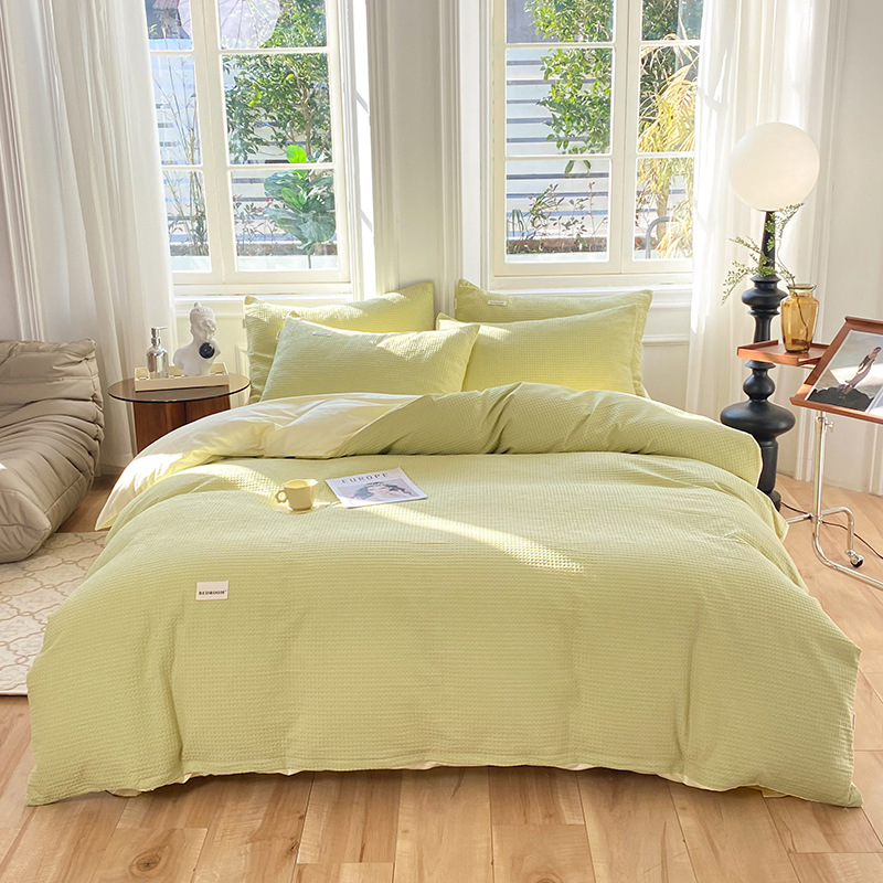 Clase A de alta gama de algodón waffle de cuatro piezas de algodón japonés waffle hoja de cama cubierta del edredón ins ropa de cama de algodón puro