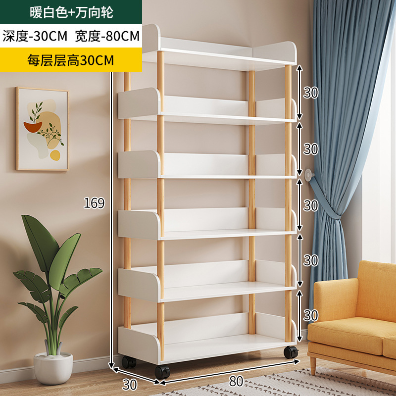 シンプルな机のそばのネットの赤い移動可能な小さな本棚の車輪付きの棚の床の多層の本の収納棚|undefined