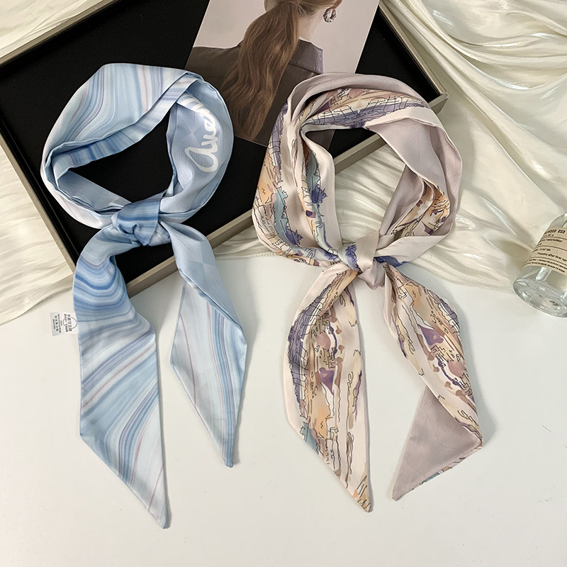 Pañuelo de seda largo y pequeño, cinturón para el cabello de estilo nacional con camisa, bolso atado, pañuelo en la cabeza de todo fósforo, cinturón de bufanda de decoración pastoral femenina de verano