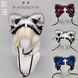 亚文化辣妹猫耳金属发带朋克风摇滚个性头饰暗黑系哥特风毛绒发夹