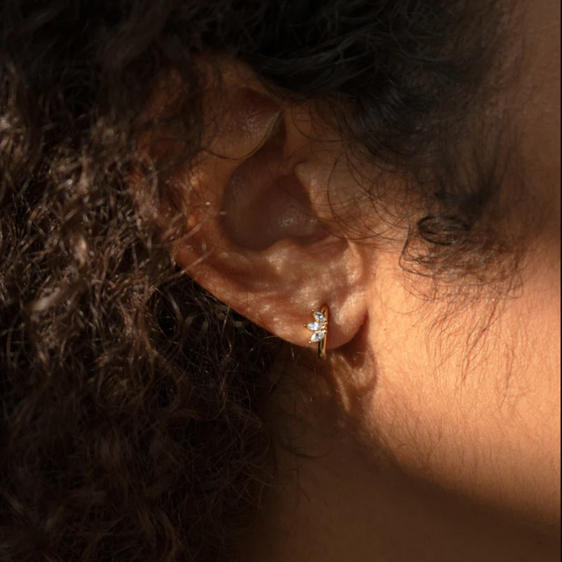 Fashion Flower Copper Inlaid Zircon Hoop Earrings 1 Pair