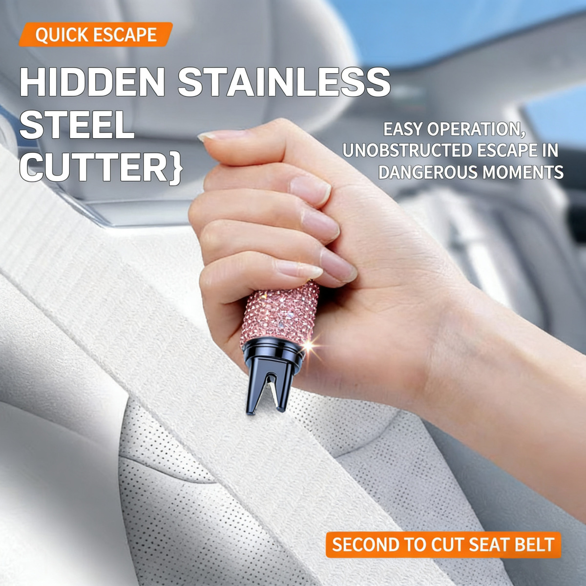 Car Safety Hammer, Two-In-One Window Breaker, Seat Belt Cutter, Portable Emergency Escape Tool, Creative Diamond-Encrusted Design